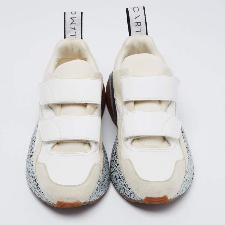 Pre Owned Stella McCartney Cream/White Faux Suede And Faux Leather Eclypse Velcro Strap Sneakers Size 36