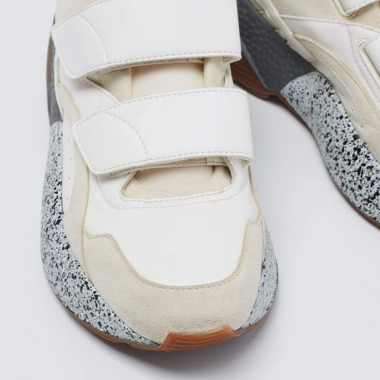 Pre Owned Stella McCartney Cream/White Faux Suede And Faux Leather Eclypse Velcro Strap Sneakers Size 36