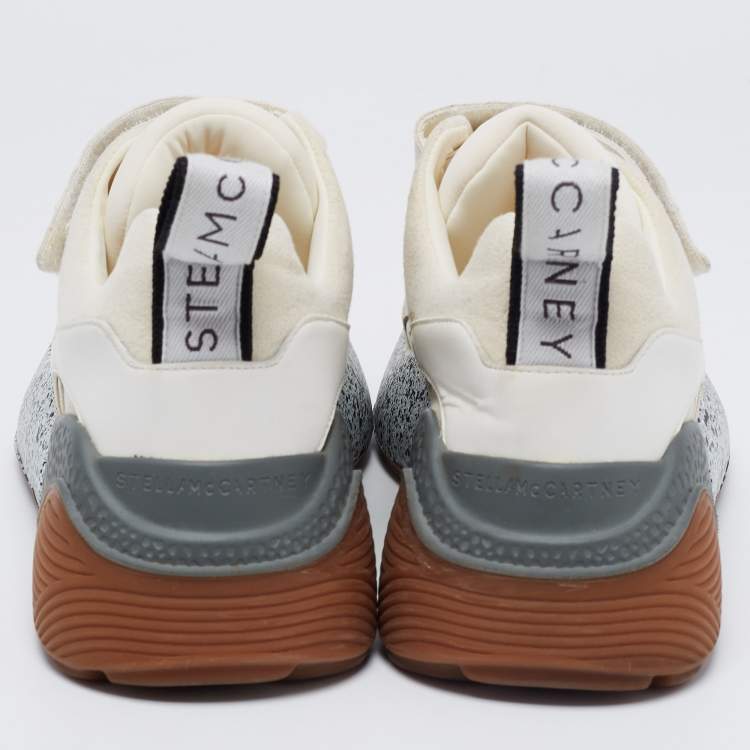 Pre Owned Stella McCartney Cream/White Faux Suede And Faux Leather Eclypse Velcro Strap Sneakers Size 36