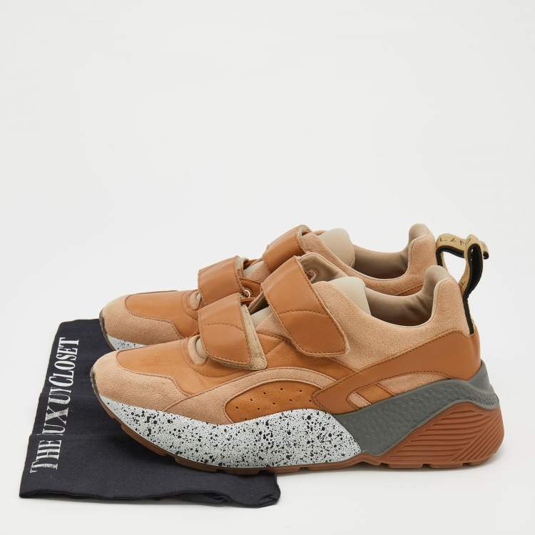 Pre Owned Stella McCartney Beige Faux Suede And Faux Leather Eclypse Velcro Strap Sneakers Size 40