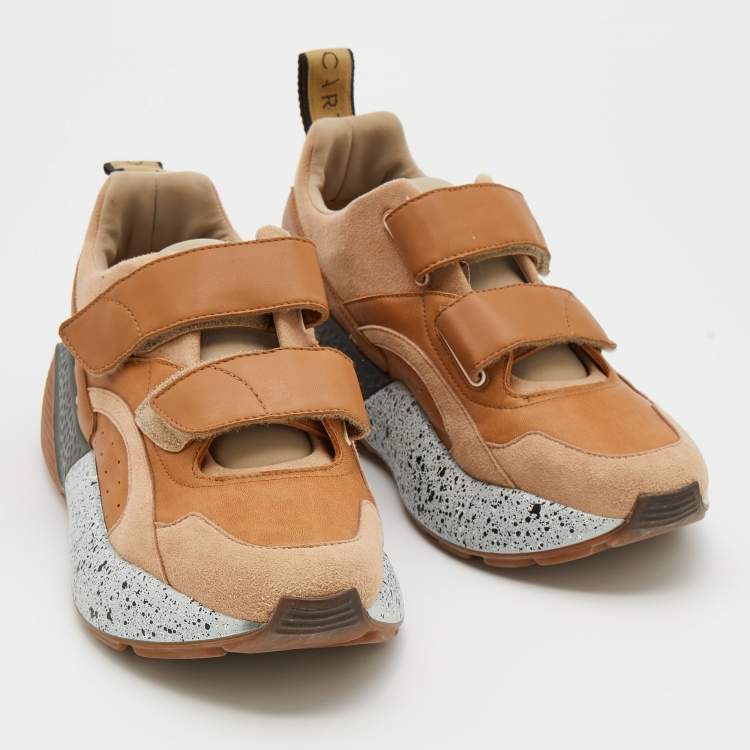 Pre Owned Stella McCartney Beige Faux Suede And Faux Leather Eclypse Velcro Strap Sneakers Size 40