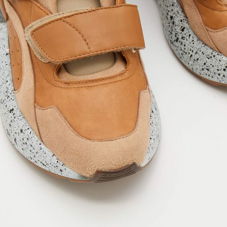 Pre Owned Stella McCartney Beige Faux Suede And Faux Leather Eclypse Velcro Strap Sneakers Size 40