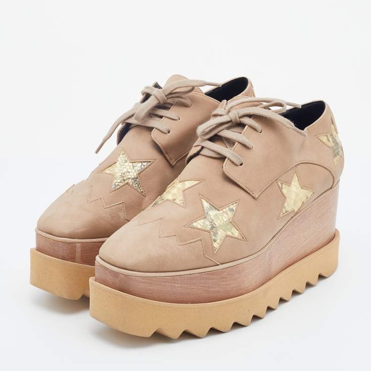 Stella McCartney Beige Faux Suede Elyse Star Platform Lace