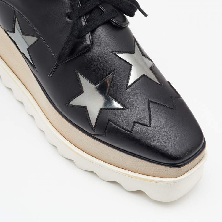 مملوكة مسبقًا Stella McCartney Black Faux Leather Elyse Star Platform Derby Sneakers Size 37