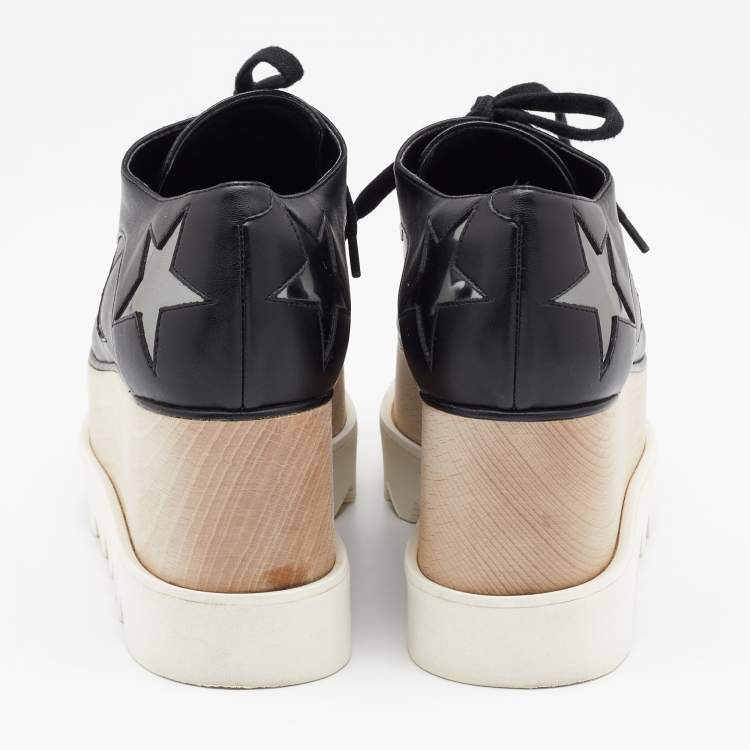 مملوكة مسبقًا Stella McCartney Black Faux Leather Elyse Star Platform Derby Sneakers Size 37