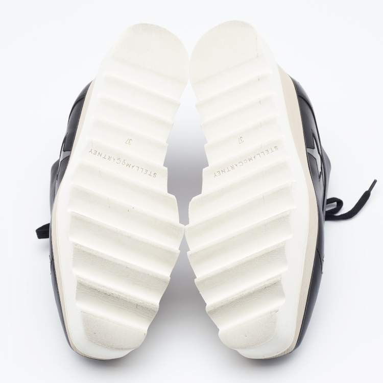 مملوكة مسبقًا Stella McCartney Black Faux Leather Elyse Star Platform Derby Sneakers Size 37