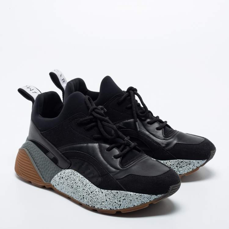 Pre Owned Stella McCartney Black Faux Leather and Suede Eclypse Sneakers Size 39