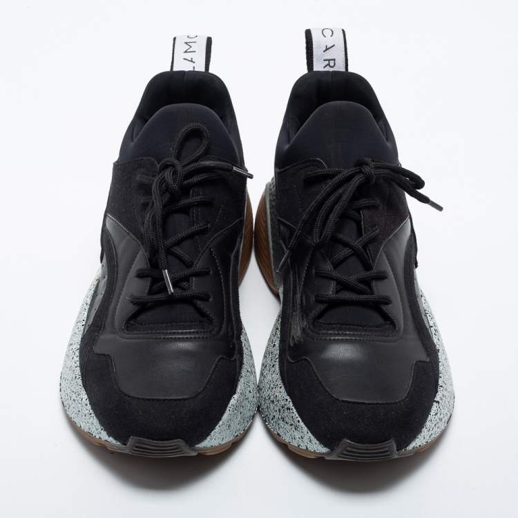 Pre Owned Stella McCartney Black Faux Leather and Suede Eclypse Sneakers Size 39