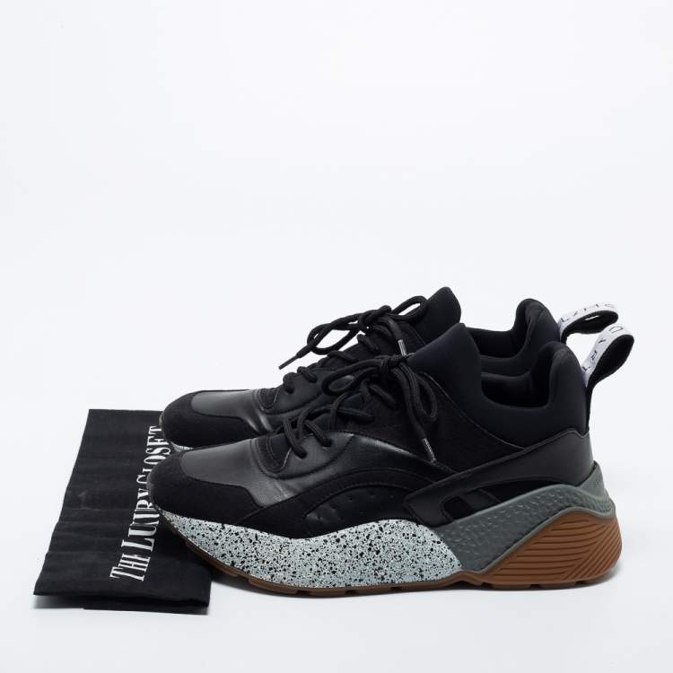 Pre Owned Stella McCartney Black Faux Leather and Suede Eclypse Sneakers Size 39
