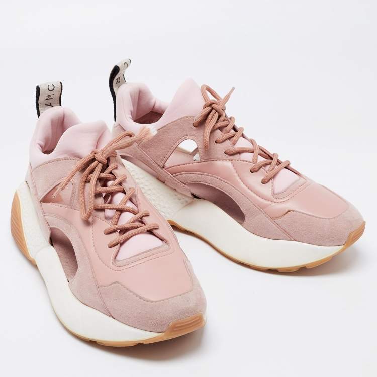 Pre Owned Stella McCartney Pink Faux Leather and Suede Eclypse Low Top Sneakers Size 40