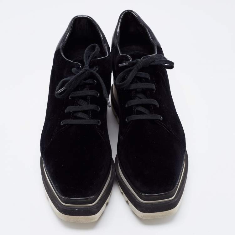 Pre Owned Stella McCartney  Black Suede And Faux Leather Elyse Platform Sneakers  Size 40