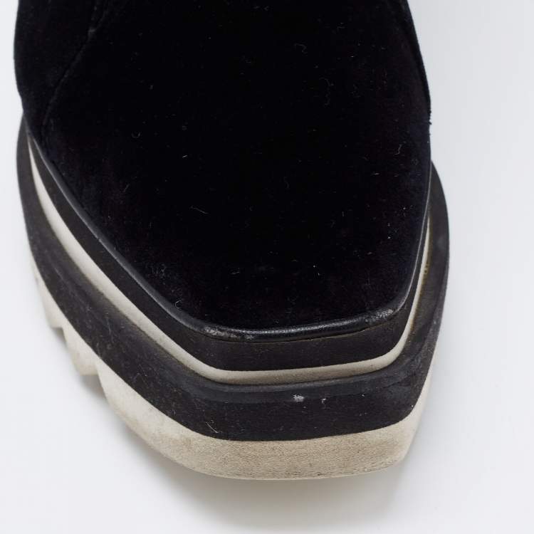 Pre Owned Stella McCartney  Black Suede And Faux Leather Elyse Platform Sneakers  Size 40