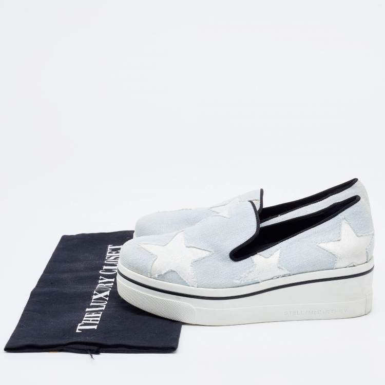 Pre Owned Stella McCartney Light Blue Denim Binx Star Platform Sneakers Size 36