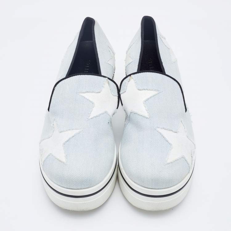 Pre Owned Stella McCartney Light Blue Denim Binx Star Platform Sneakers Size 36