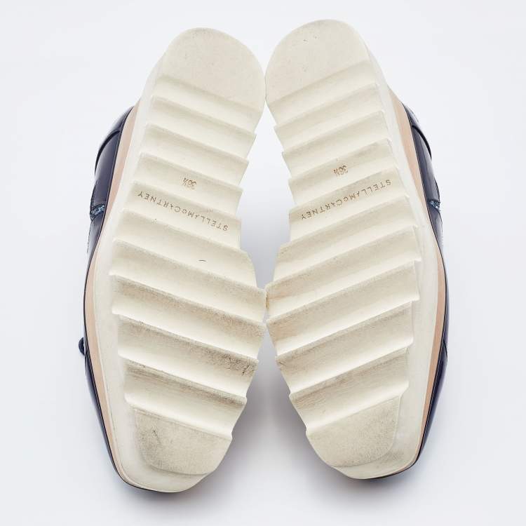 Pre Owned Stella McCartney Blue Faux Leather and Glitter Elyse Star Platform Derby Sneakers Size 36.5