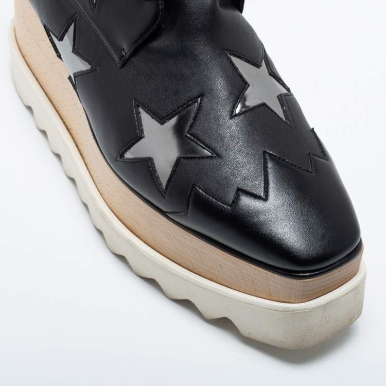 Pre Owned Stella McCartney Black Leather Elyse Star Platform Sneakers Size 38