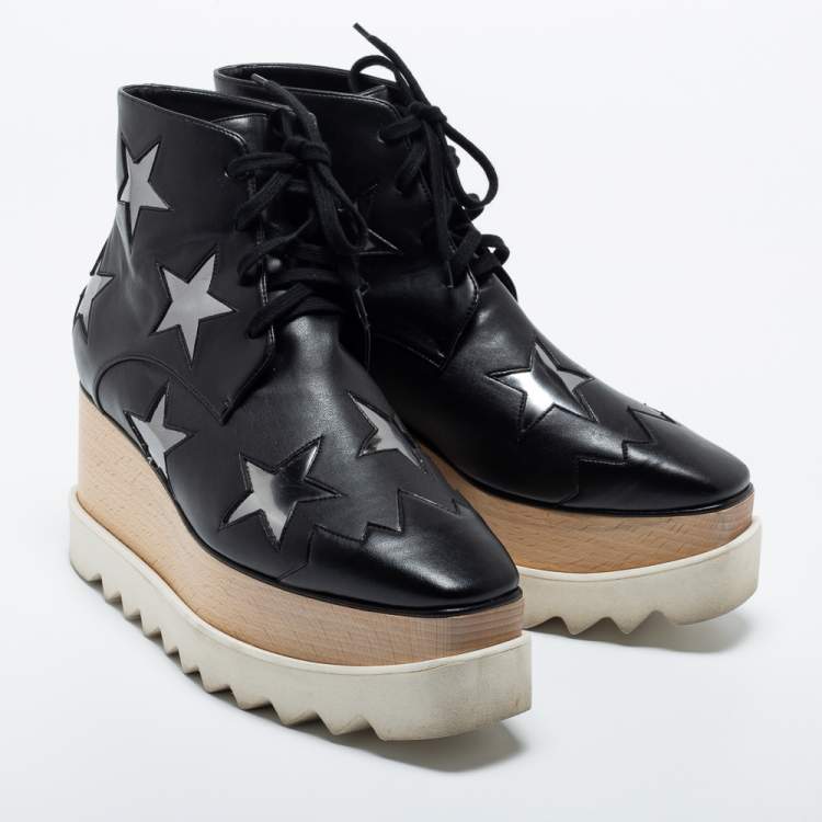 Pre Owned Stella McCartney Black Leather Elyse Star Platform Sneakers Size 38