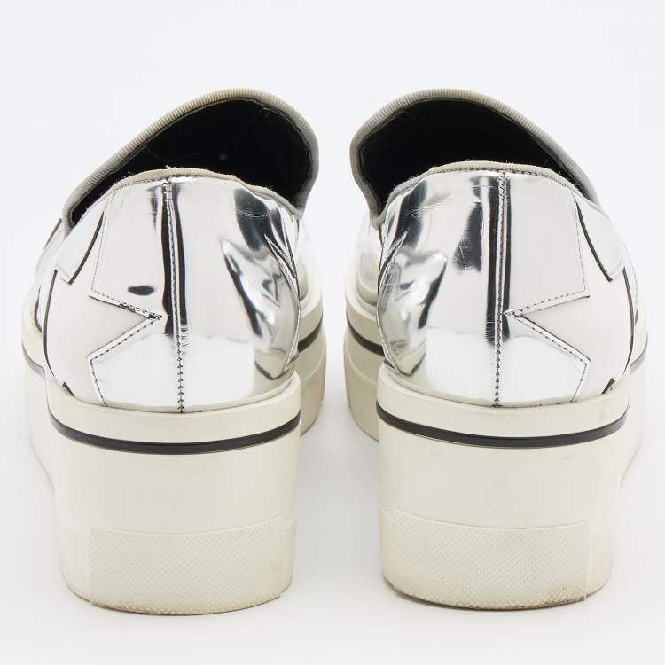 Pre Owned Stella McCartney Silver Faux Leather Binx Star Sneakers Size 36