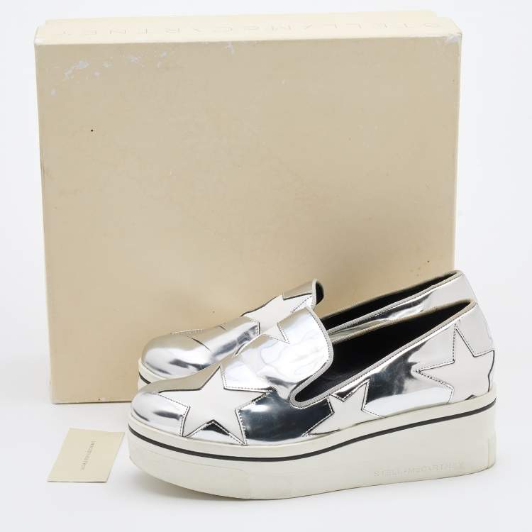 Pre Owned Stella McCartney Silver Faux Leather Binx Star Sneakers Size 36