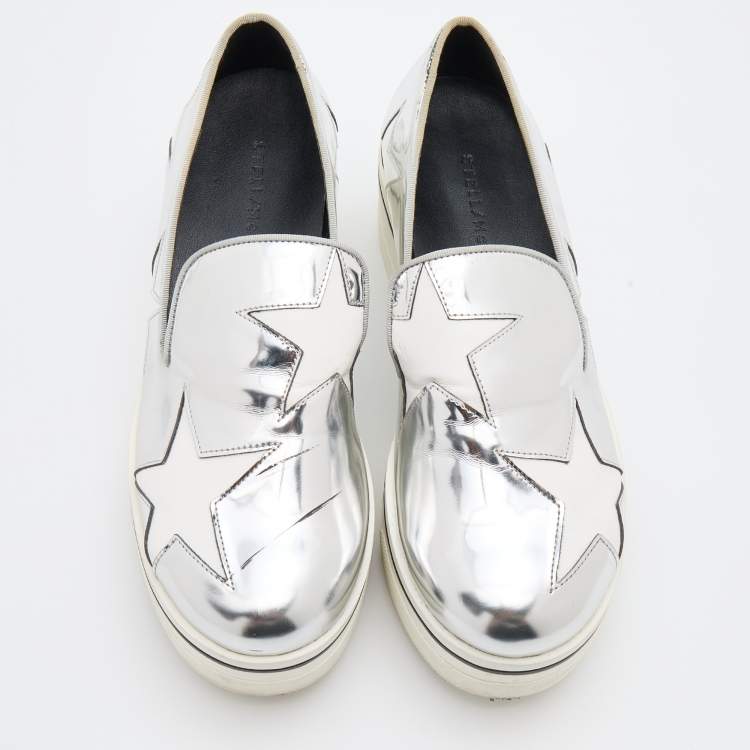 Pre Owned Stella McCartney Silver Faux Leather Binx Star Sneakers Size 36