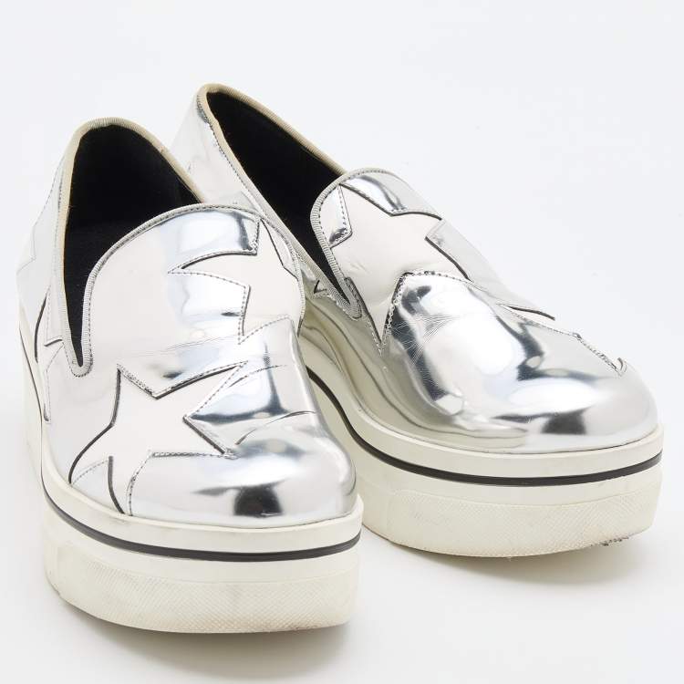 Pre Owned Stella McCartney Silver Faux Leather Binx Star Sneakers Size 36