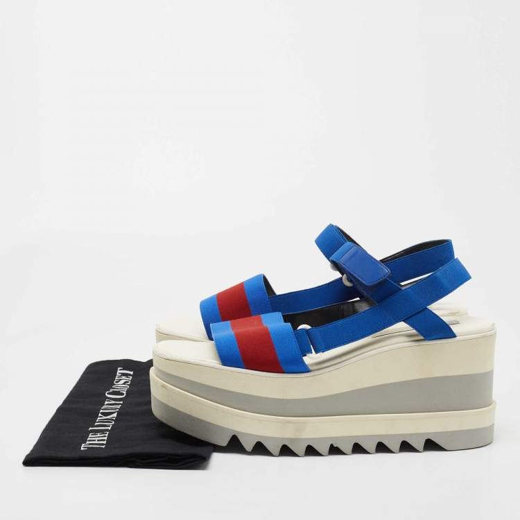 Pre Owned Stella McCartney Blue/Red Striped Fabric Platform Sandals Size 41