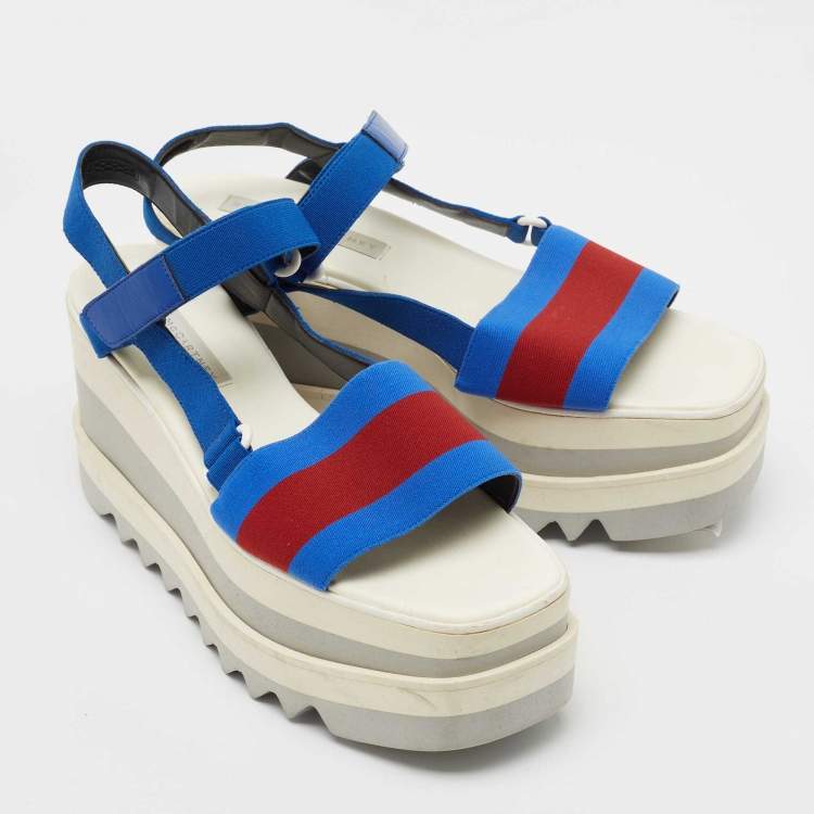 Pre Owned Stella McCartney Blue/Red Striped Fabric Platform Sandals Size 41