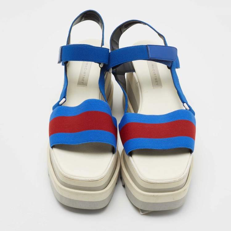 Pre Owned Stella McCartney Blue/Red Striped Fabric Platform Sandals Size 41