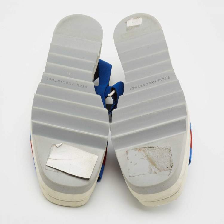 Pre Owned Stella McCartney Blue/Red Striped Fabric Platform Sandals Size 41