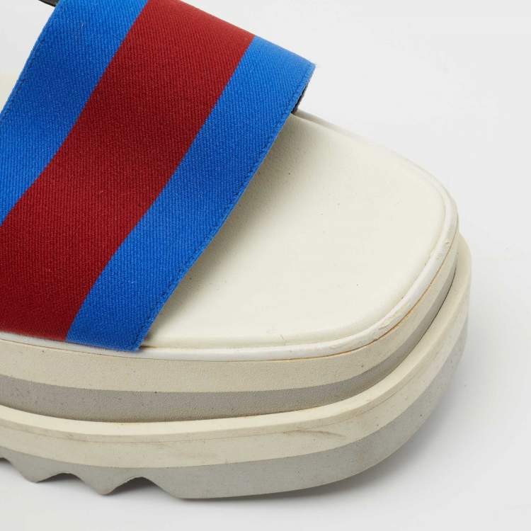 Pre Owned Stella McCartney Blue/Red Striped Fabric Platform Sandals Size 41