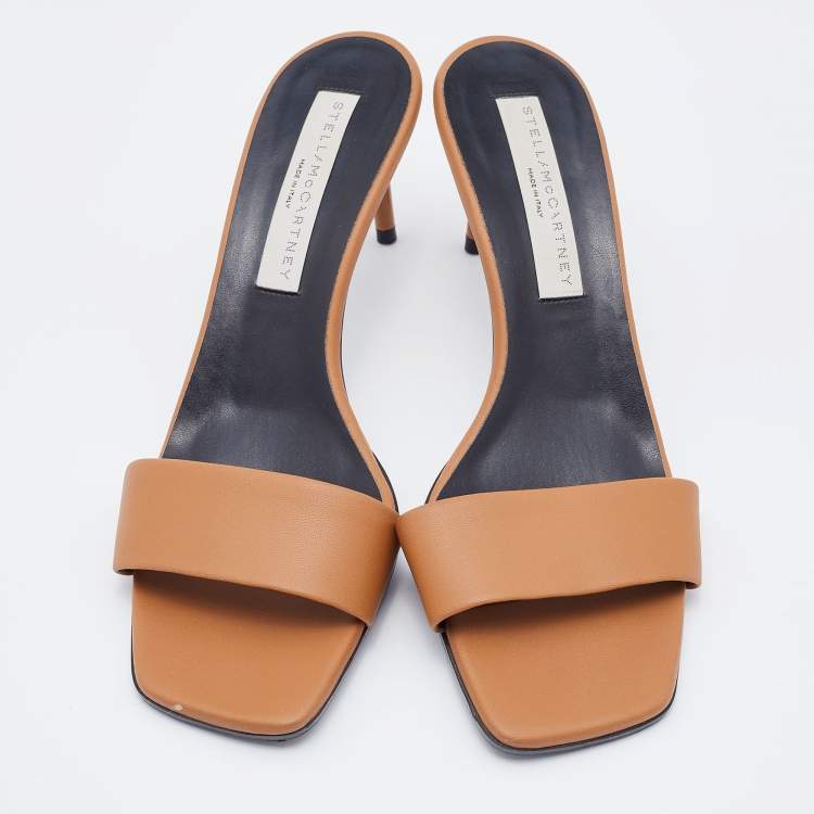 Pre Owned Stella McCartney Brown Leather Slide Sandals Size 38