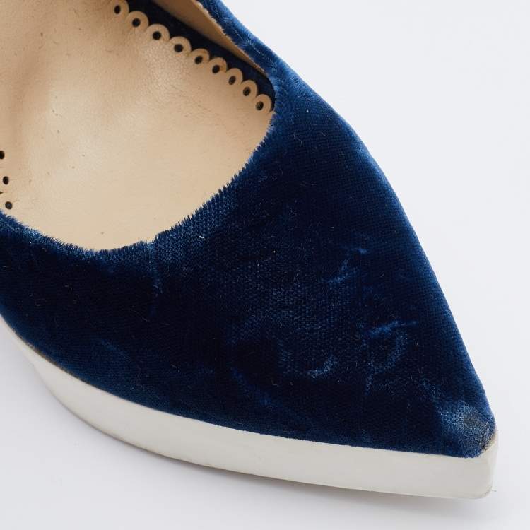 Pre Owned Stella McCartney Navy Blue Velvet Pointed Toe Platform Pumps Size 37.5