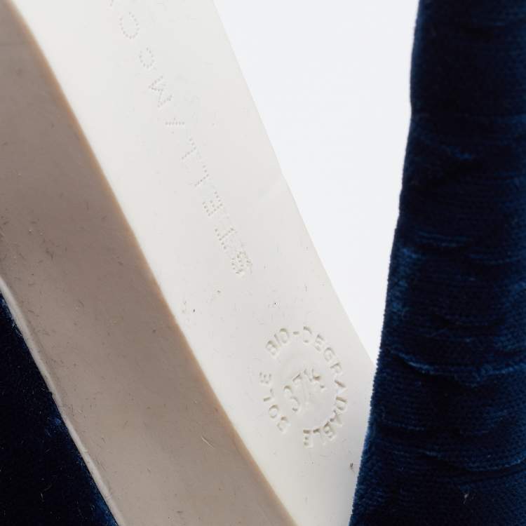 Pre Owned Stella McCartney Navy Blue Velvet Pointed Toe Platform Pumps Size 37.5