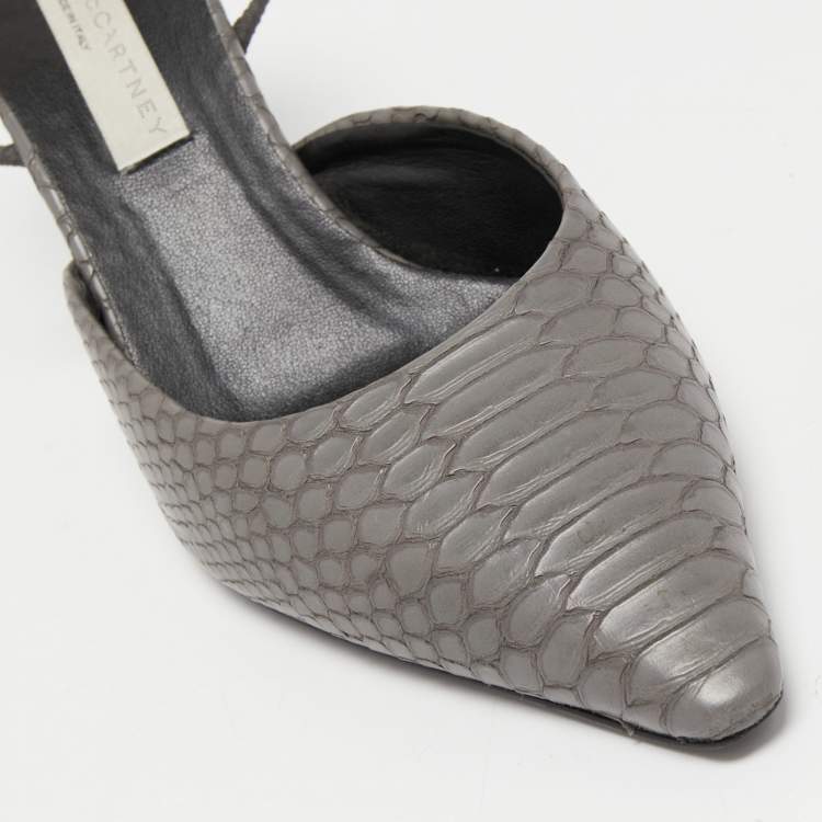 Pre Owned Stella McCartney Grey Python Embossed Slingback  Pumps Size 39
