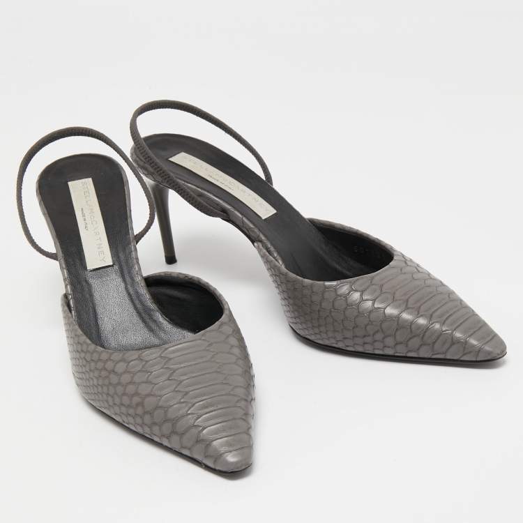 Pre Owned Stella McCartney Grey Python Embossed Slingback  Pumps Size 39
