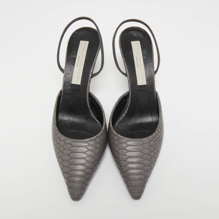 Pre Owned Stella McCartney Grey Python Embossed Slingback  Pumps Size 39