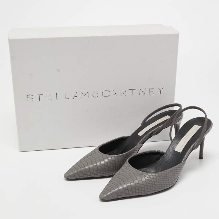 Pre Owned Stella McCartney Grey Python Embossed Slingback  Pumps Size 39