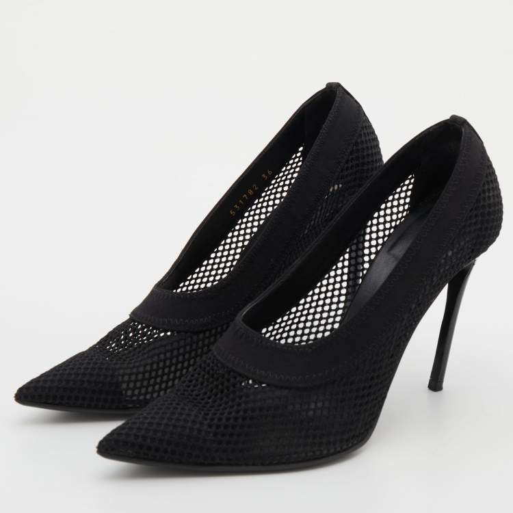Pre Owned Stella McCartney Black Knit Mesh Pointed Toe Pumps Size 36