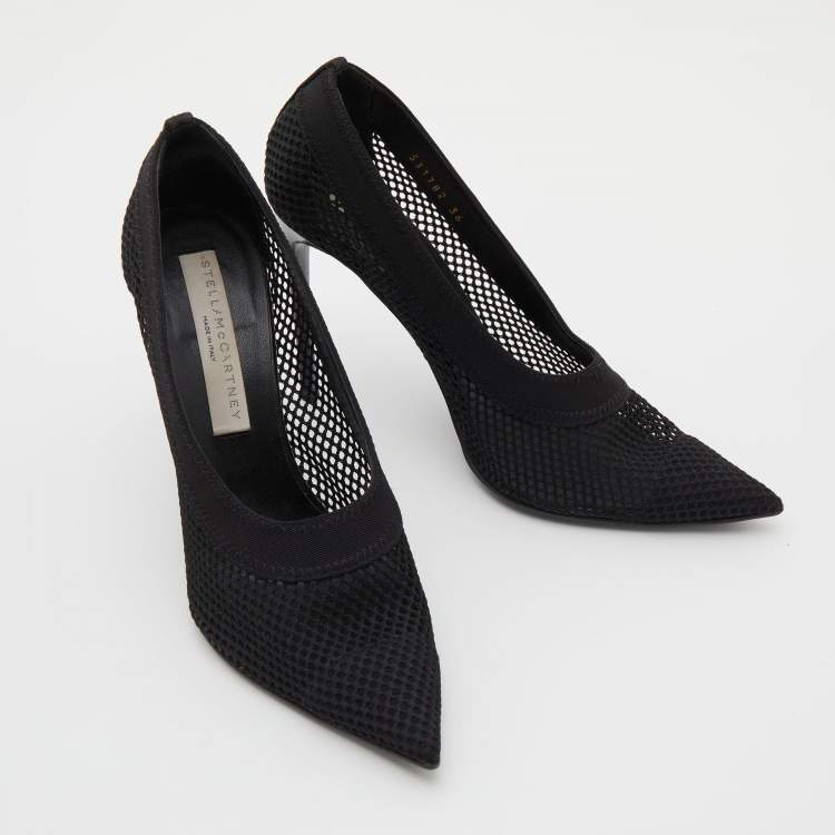 Pre Owned Stella McCartney Black Knit Mesh Pointed Toe Pumps Size 36