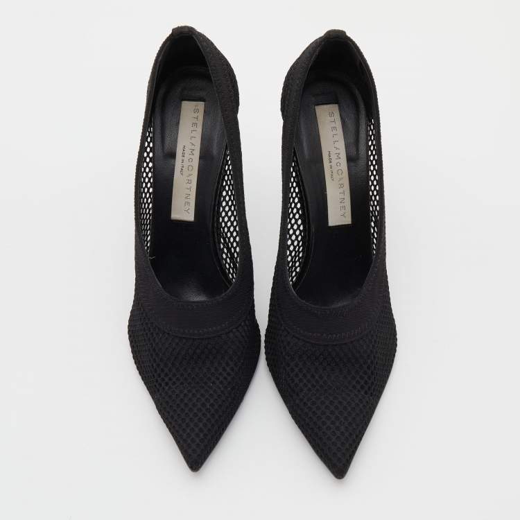 Pre Owned Stella McCartney Black Knit Mesh Pointed Toe Pumps Size 36