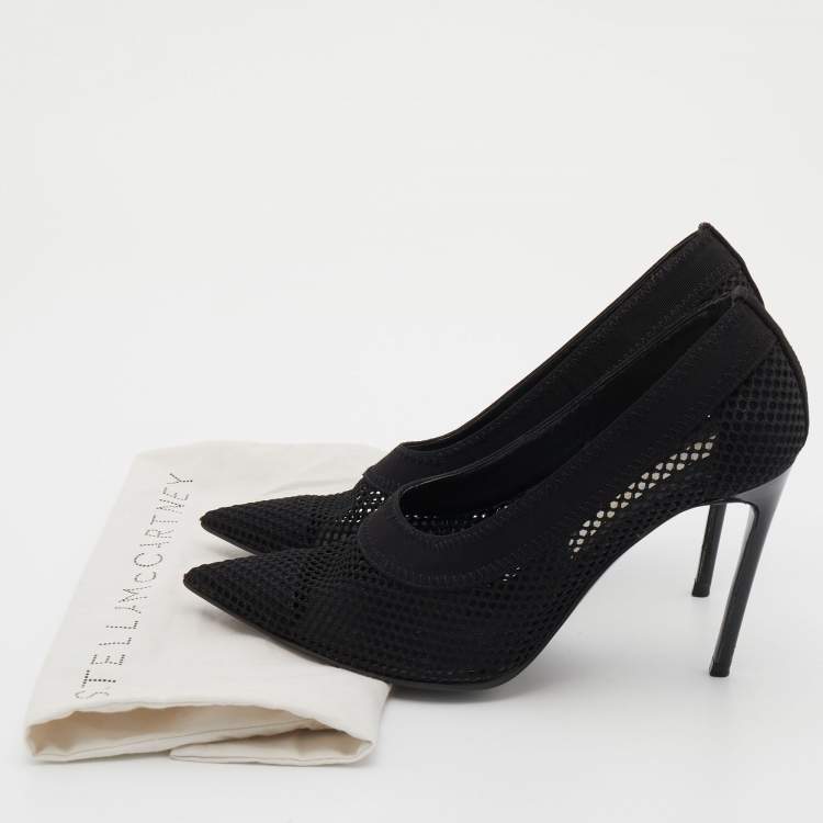 Pre Owned Stella McCartney Black Knit Mesh Pointed Toe Pumps Size 36