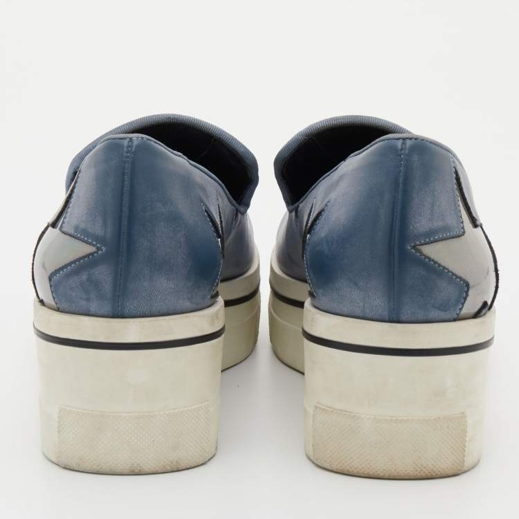 Pre Owned Stella McCartney Blue Two Tone Faux Leather Binx Star Slip On Sneakers Size 37