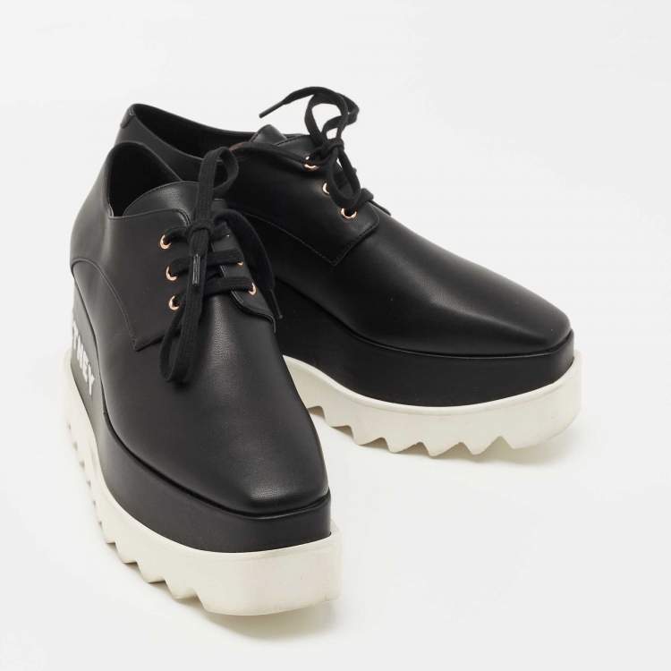 Pre Owned Stella McCartney Black Faux Leather Elyse Platform Derby Sneakers Size 37