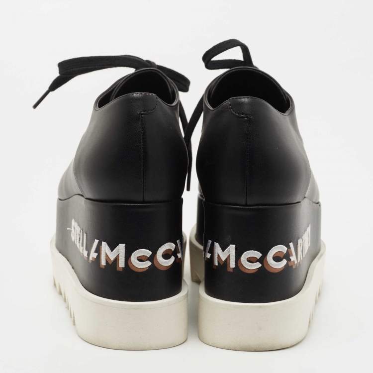 Pre Owned Stella McCartney Black Faux Leather Elyse Platform Derby Sneakers Size 37