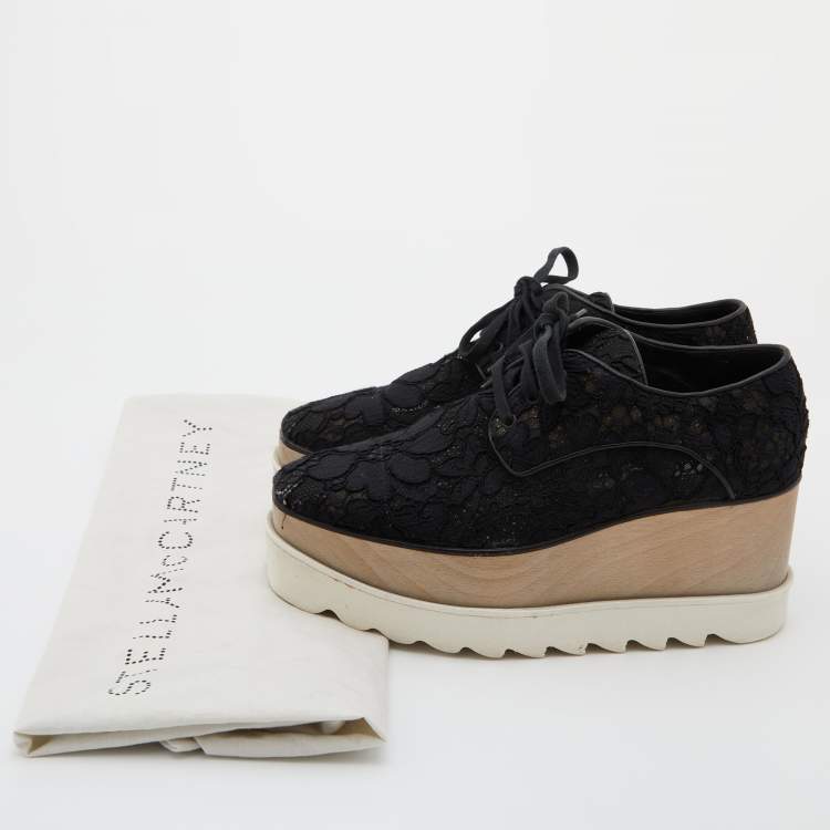 Pre Owned Stella McCartney Black Floral Lace Elyse Platform Derby Sneakers Size 35