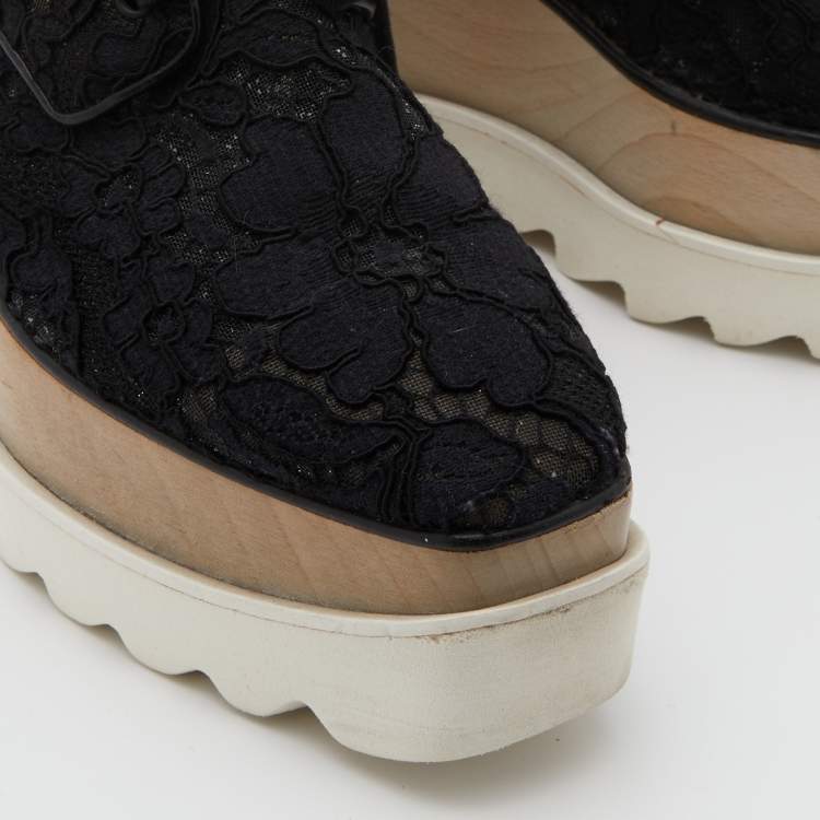 Pre Owned Stella McCartney Black Floral Lace Elyse Platform Derby Sneakers Size 35
