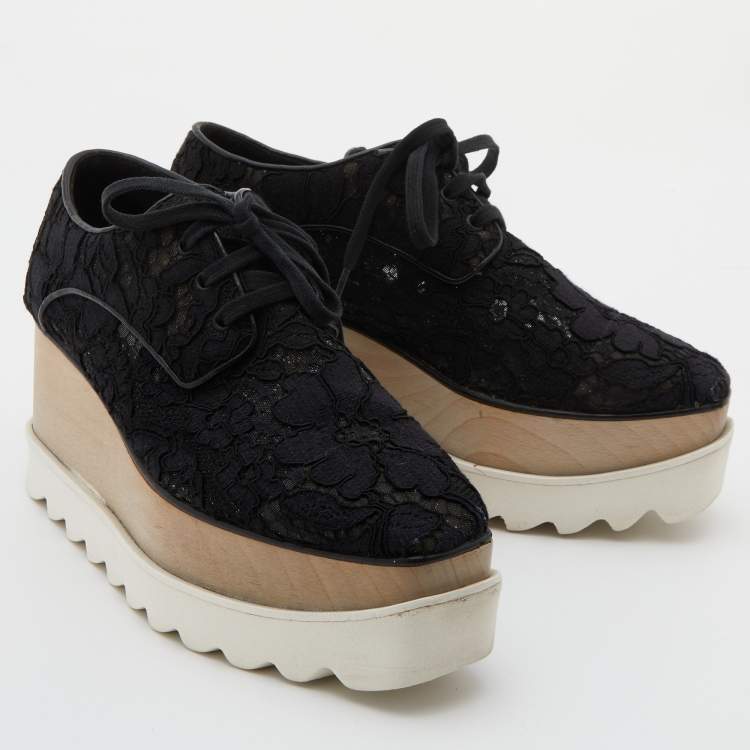 Pre Owned Stella McCartney Black Floral Lace Elyse Platform Derby Sneakers Size 35