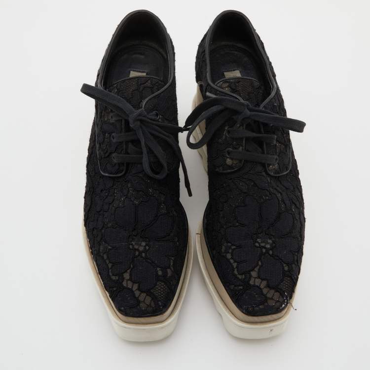 Pre Owned Stella McCartney Black Floral Lace Elyse Platform Derby Sneakers Size 35