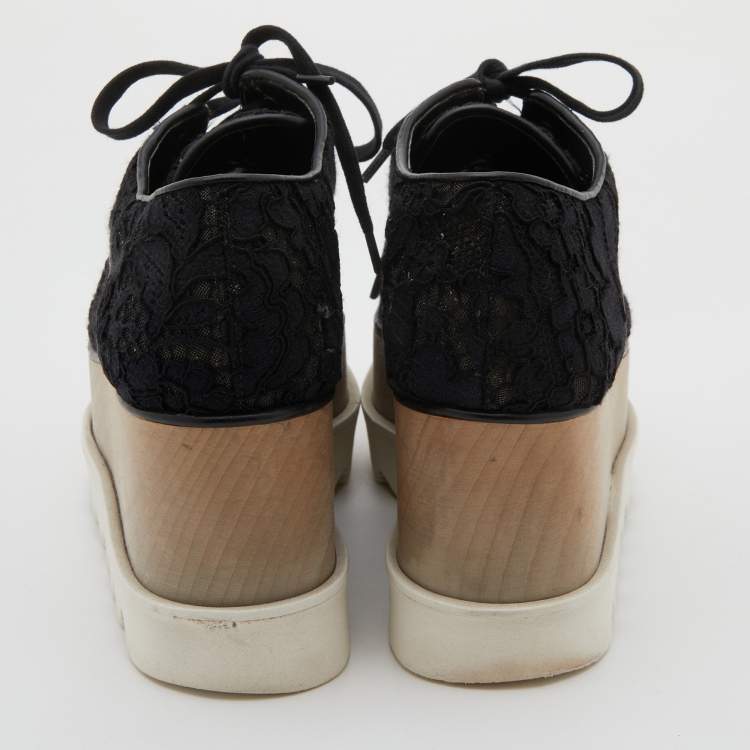 Pre Owned Stella McCartney Black Floral Lace Elyse Platform Derby Sneakers Size 35