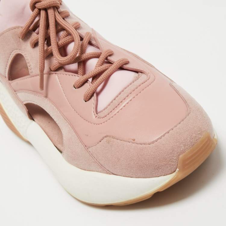 Pre Owned Stella McCartney Pink Faux Leather and Faux Suede Cut Out Eclypse Sneakers Size 38